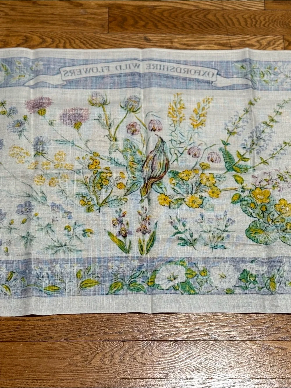 VTG 1972 D Vaughan Oxfordshire Wild Flowers Linen Tea Towel Womens Institute